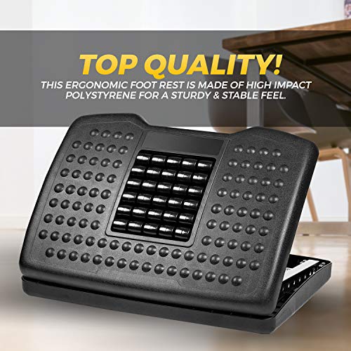 Halter Adjustable Under Desk Home Office Foot Rest with Rollers for Foot Massage, Black