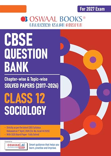 Image of Oswaal CBSE Class 12 Sociology Question Bank | Chapter & Topic-wise Solved Papers (2017-2026) | Based on Syllabus (April 2026) | Includes 2026 Papers | For 2027 Exam