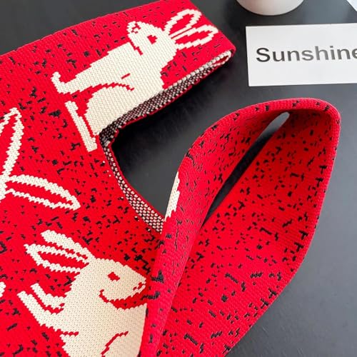 Image of Street27 Japanese Style Wrist Handbag for Women Knitted Handbag With Bow Decor Aesthetic Crochet Knit Tote Bag suitable for daily use, Shopping, Travel, Gift