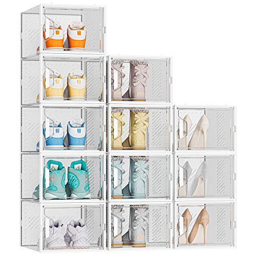 Image of SIMPDIY Shoe Organizer, 12 Pack Shoe Storage Shoe Organizer for Closet, Shoe Boxes Clear Plastic Stackable Shoe Storage Boxes for Size 13