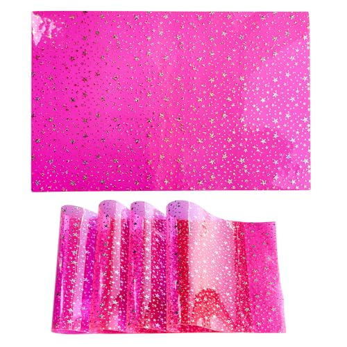 Kasepie Crystal Clear Plastic Placemats Set of 4 - Waterproof & Heat Resistant Vinyl Table Protector, Wipeable Place Mats 17.5x12inch (Pink+Star)