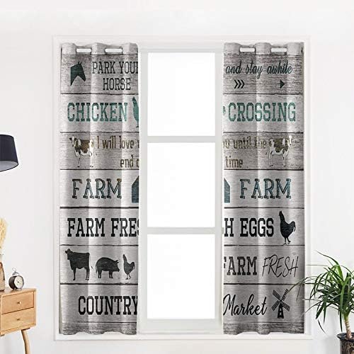 2 Panel Kitchen Cafe Curtains, Retro Wood Texture Farm Animals Cow Pig Horse | Sunlight Filtering Nature Air Through, Home Decor Window Covering Tier Curtains for Bedroom Living Room 80W x 63L inch