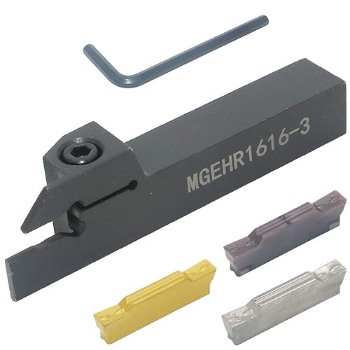 Soporte para herramientas de ranurado de torno CNC MGEHR1616-3 (0.63 pulgadas), con tres cuchillas de carburo cementado MGMN300. Acero procesado