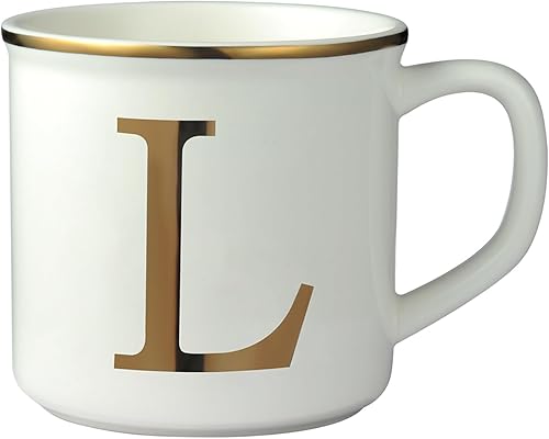 Miicol Taza de café de cerámica de 16 onzas, taza de café con monograma, taza de té con inicial dorada, taza de té personalizada, regalo único, taza