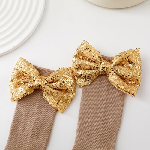 Baby Knee High Socks Girl Non Slip Toddler Cute Sequin Bow Newborn Long Socks Infant Dress Sock for Fall4