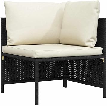 Black PE Rattan Corner Sofa, Steel Frame, Brown Cushions, Modular Outdoor Couch for Garden, Deck, Small Spaces