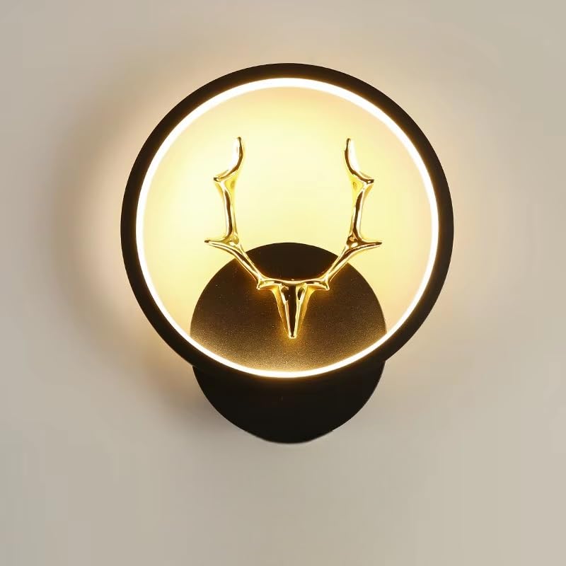 Image of Modern Round LED Wall Light with Golden Deer Horn, Multi-Color LED (Cool White, Warm White, Natural White), Plastic Body, Pack of 1