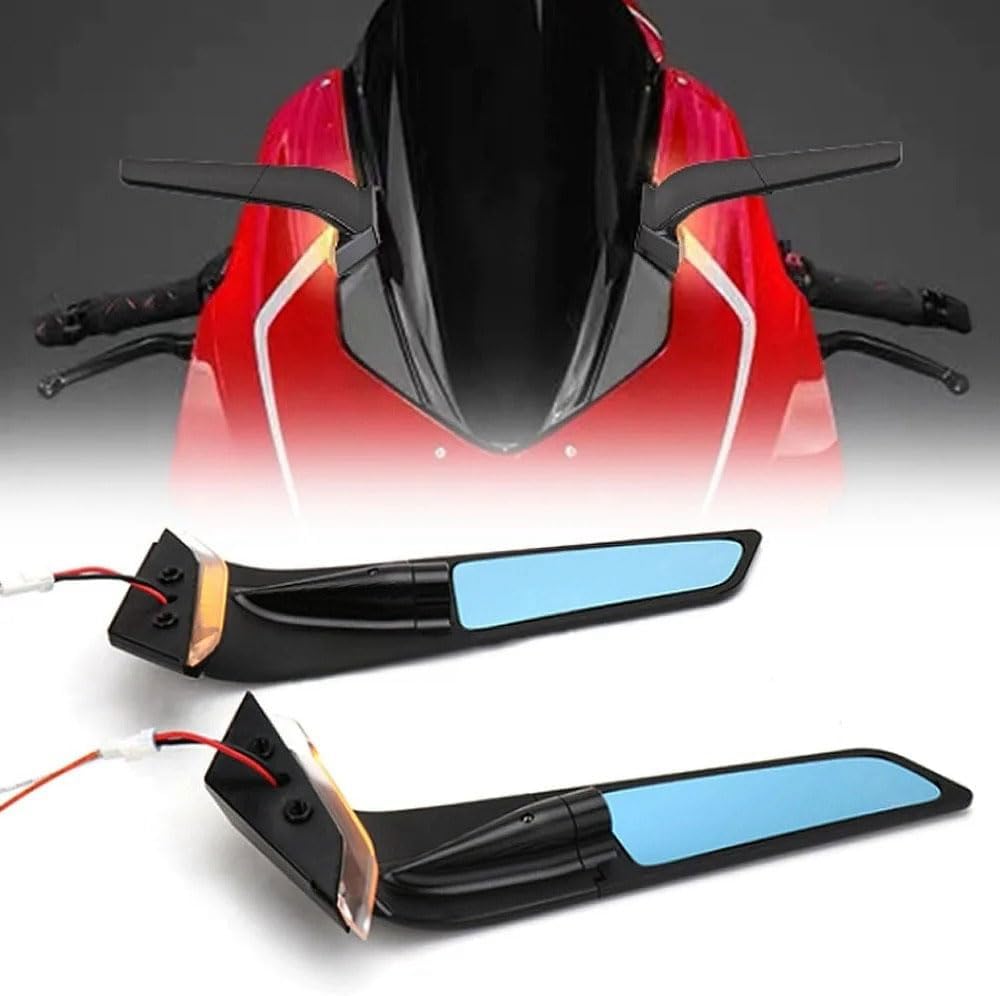 CNC Side Mirror with LED Lighting for Ducati Panigale V4 V4S V4R 2019-2024 Panigale V2 2020-2024 Blue Anti-Glare Lenses Adjustable Wind Wings