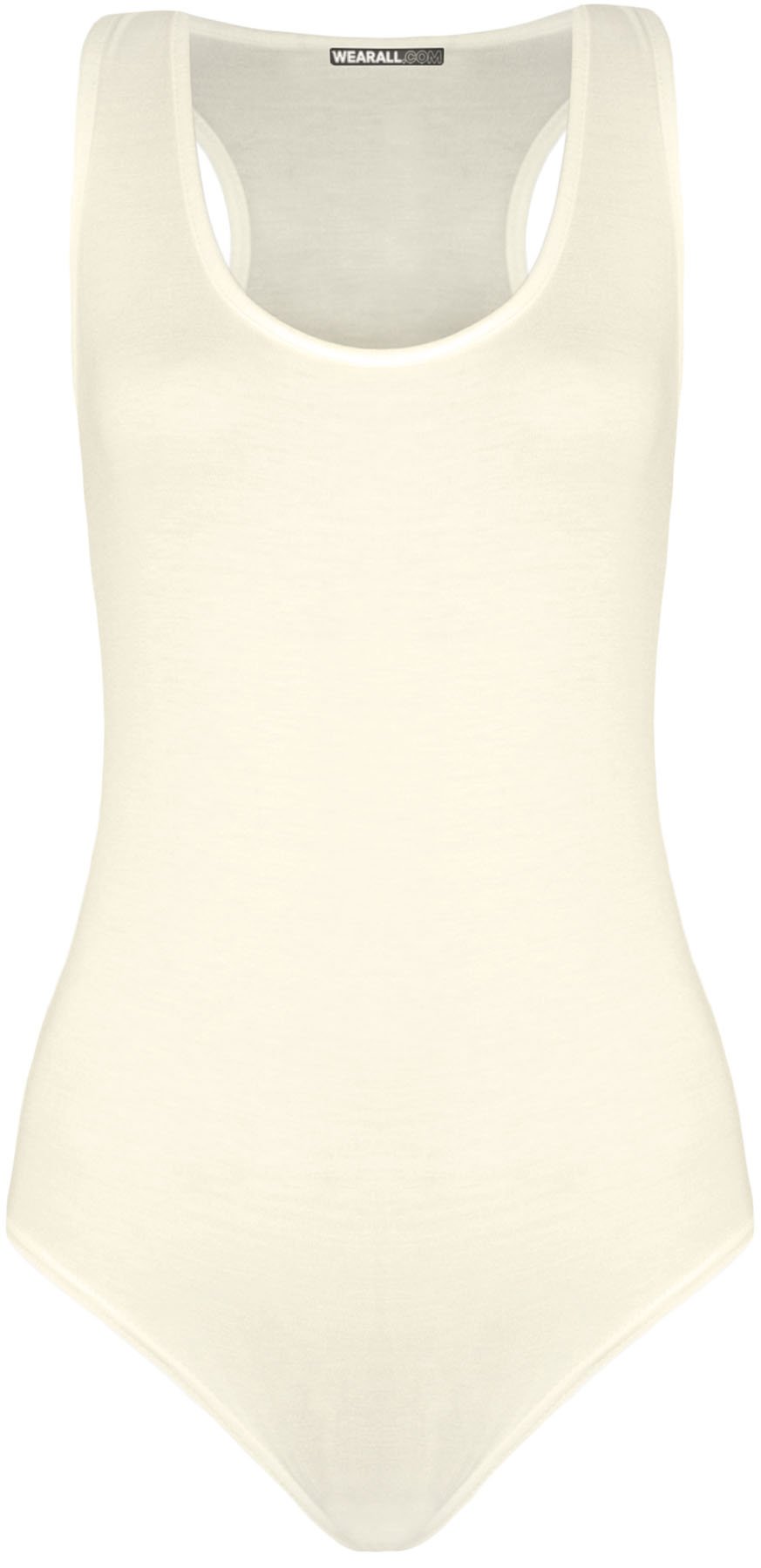 Wearall Women's Cream Sleeveless Racer Back Stretch Bodysuit Leotard Vest Top - 8-10