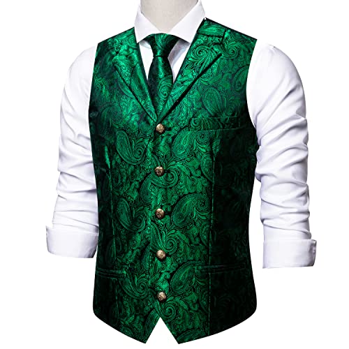 Image of Barry.Wang Mens Silk Lapel /Shawl Collar Vest Tie Sleeve Holder Set Formal /Casual Paisley Vests Wedding Tuxedo Waistcoat