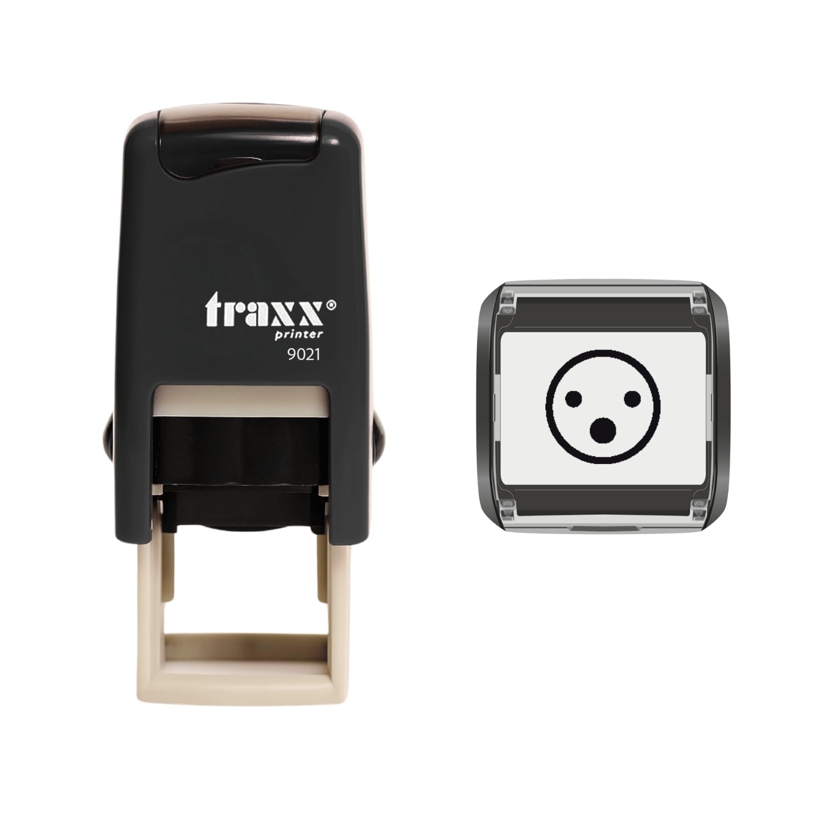 Traxx 9021 Loyalty Card Self Inking Rubber Stamp *A Surprised Smiley Face Emoticon in Black Ink*