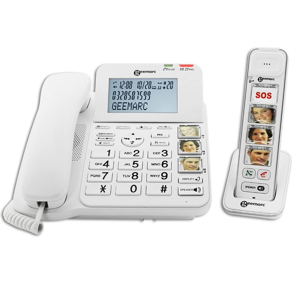 GEEMARC Amplidect Combi Photo 295 – Teléfono con cable amplificado con contestador para Senior + Combinado Inalámbrico Amplidect COMBI-PHOTO 295 – Fotofono para personas con discapacidad auditiva y