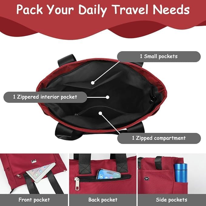 Image of Flygon Nylon Tote Shoulder Bag with Double Handles, Lightweight Waterproof Shoulder Bag, Women's Large Capacity Top Handle Handbags, Nylon Tote Bag for Gym, Work, School[multicolor]