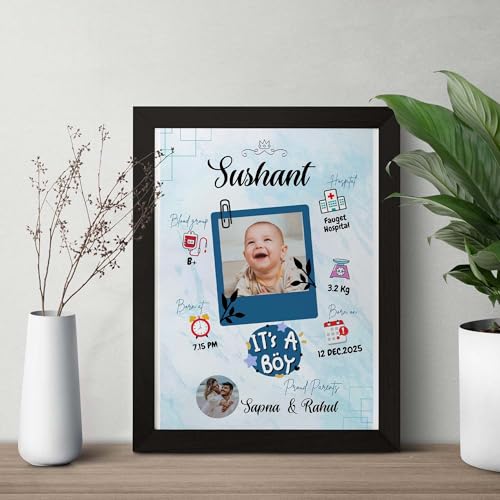 Image of ASHVAH Customized Collage New Born Baby Photo Frame with Photo Upload for Boy with Parents and Birth Details - 131