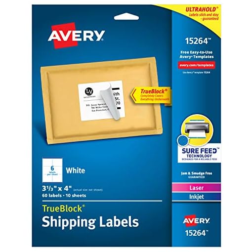 Avery Shipping Labels with TrueBlock, Laser/Inkjet Printers, 3-1/3"x4", White, Box of 60 (15264)