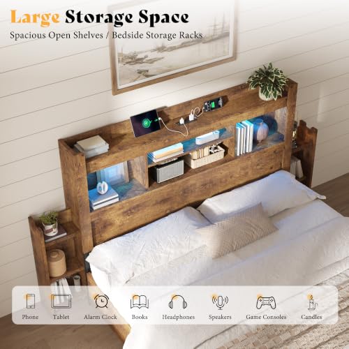 Image of AMERLIFE Queen /Full Size Wood Headboard Only with Storage, Rustic Brown