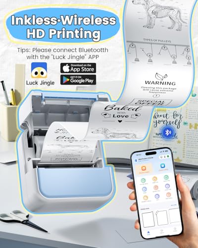 Image of Sticker Printer - Mini Sticker Maker Machine with 3 Roll Tapes, Bluetooth Portable Inkless Printpods Pocket Printer Classroom Must Haves for Kids Study Notes, Anatomical Diagrams, Photos, Gift