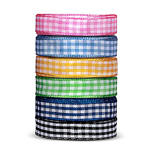Sofire Gingham Ribbon For Gift Wrapping, Plaid Buffalo Ribbon 3/8 Inch Wide 6 Rolls 30 Yards Checkered Ribbon For Crafts #TOP1