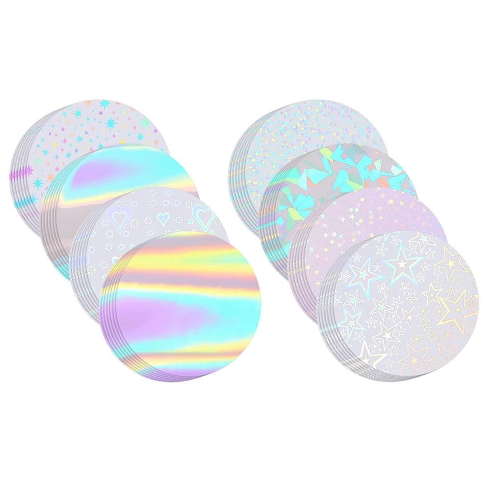 Sknrlko for 2.25 Inch 58mm for 200Pcs 70mm(2.76 in) Badge Film 8 Holographic Glitter Styles, Badge Protective Film for Button Maker