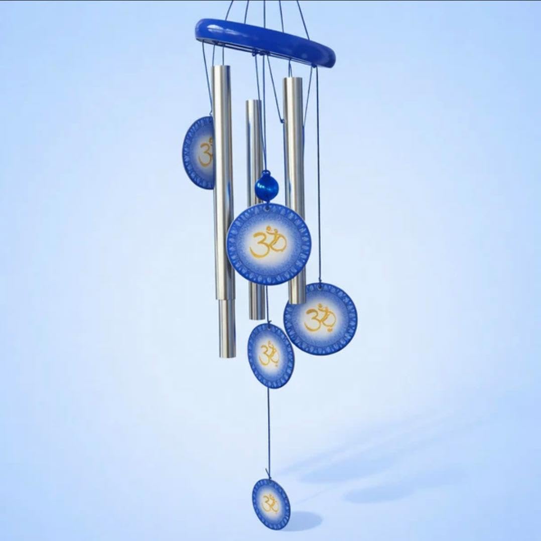 OM Wind Chime, Blue and Silver, Aluminium Tubes with Ceramic Striker, 55 cm, Spiritual Decor for Home, Garden, Balcony-picture-20