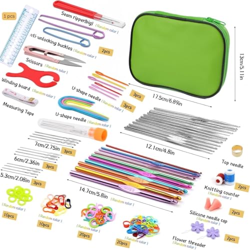 Image of Gemsy Knitting Crochet Hook Needle Set | Hard-Anodized Aluminum Hook for Embroidery | Ultimate Sewing, Craft, Sweater, Woolen Cloth, Yarn, Thread | Needles Kit for Knitting (118 Pcs Crochet)