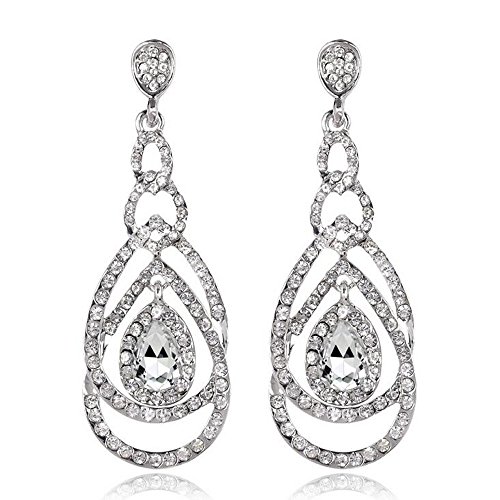 Cute Hollow Crystal Rhinestone Teardrop Connection Long Dangle Earrings for Women Fashion Strand Jewelry (Style04)
