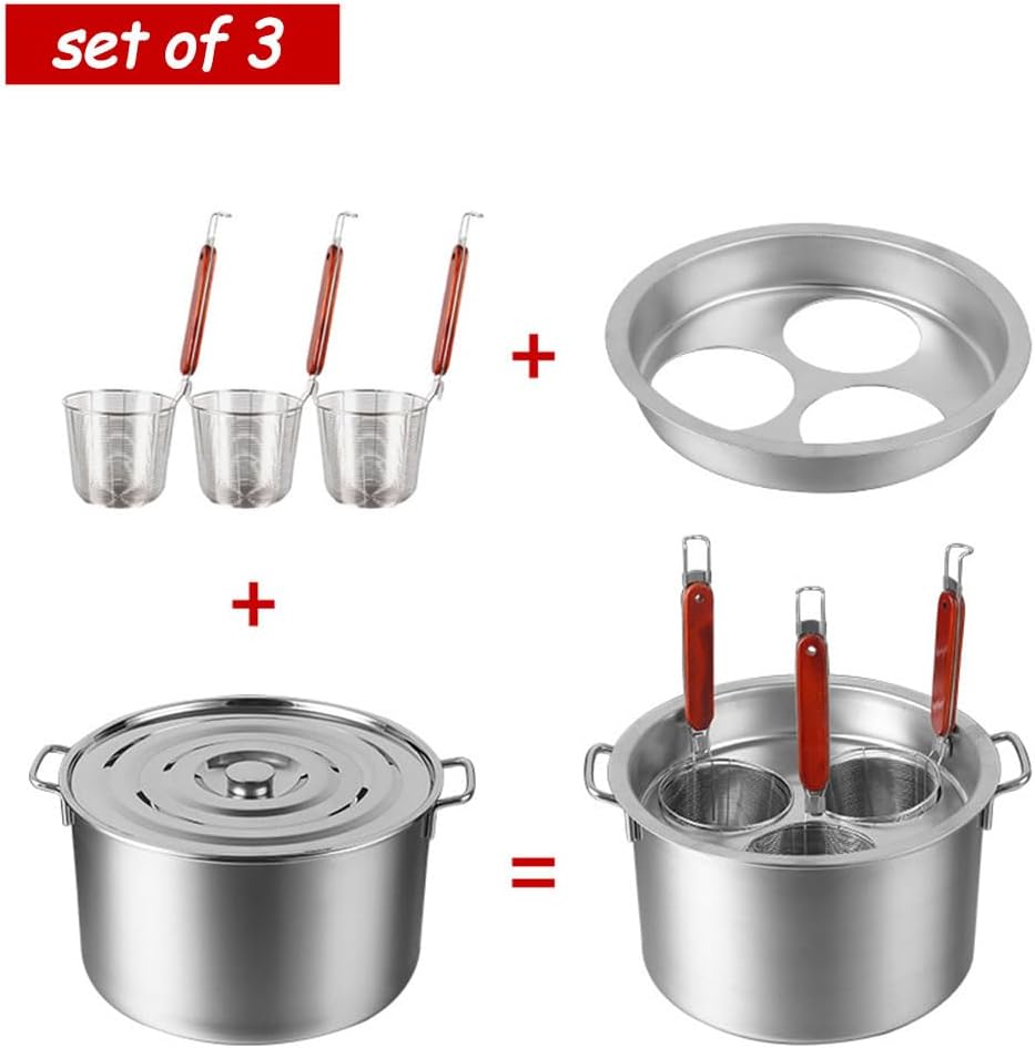 Insert Set,Stainless Steel Pasta Pot with Strainer Basket Multipots Cooking Tool for Pasta,Noodles,Dumpling (Silver 3 pcs)