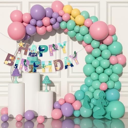Image of Rozi Decoration Mermaid Theme Balloons Birthday Decorations Items Set of 36 Pcs Birthday Decoration Items for Girl | Mermaid Bday Decorative Items