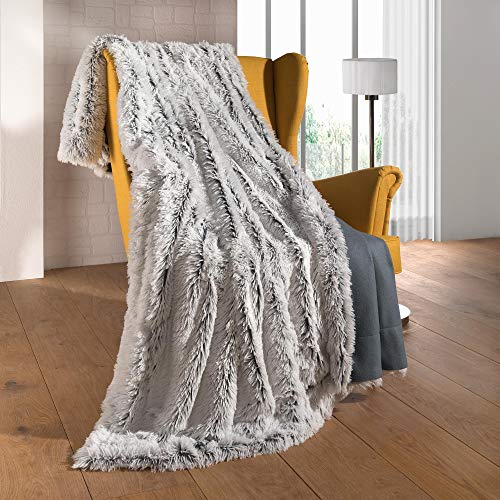 CelinaTex Kuscheldecke 150 x 200 cm Creme grau Sofadecke Longhair Kunstfelldecke Flokati Optik Decke Fleece Wohndecke, Geschenk für Frauen, warm - Oeko-TEX Shetland