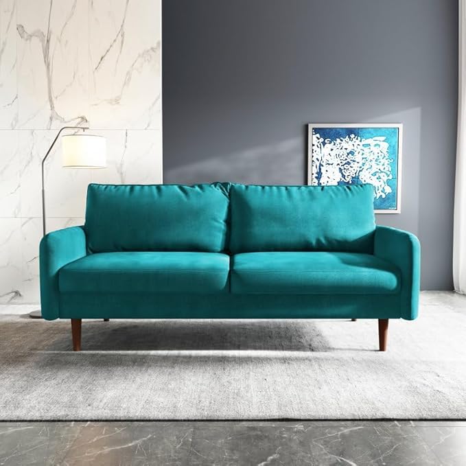 Image of Morrone Velvet Loveseat 3-Seater Sofa, Modern Upholstered Couch for Living Room, Bedroom and Office, Plush Cushion Accent Seating Furniture (Teal, 3 Seater)