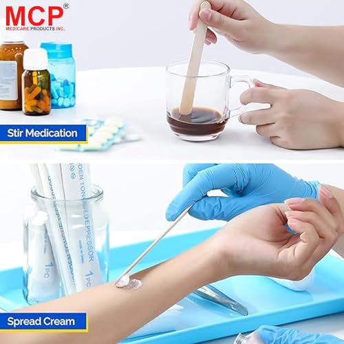 Image of MCP Healthcare Sterile Disposable Wood Tongue Depressors | 100-Count Hygienic Pack | Ideal for Dental Clinics, Skin Care Waxing, Hair Removal, & Toiletry Kits | Versatile, High-Quality Wooden Spatulas