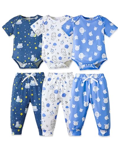 Image of NZRVAWS Newborn Baby Boy Clothes Infant Boy Outfits Romper Pants Set 6 Pcs 0 3 6 9 12 Months