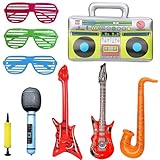 Powerruif 9 Stück Aufblasbare Instrumente Spielzeug Set, Luftgitarren Zum Aufblasen Aufblasbare Props Set Foto Requisiten Party Zubehör Tischdeko Geburtstag Karneval Silvester Deko(Farbe zufälli)