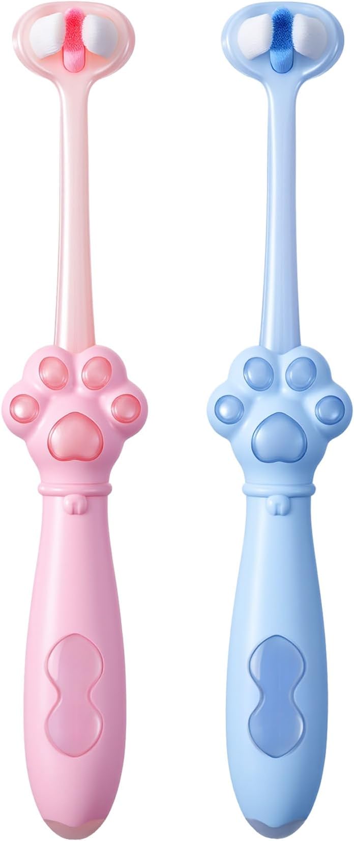 2 Pack Kid Toothbrush, Soft Bristles Autism Toothbrush, Triple-Sided Design for Ages 3-12, Easy Grip Handle & Complete Care(Bule＆Pink)