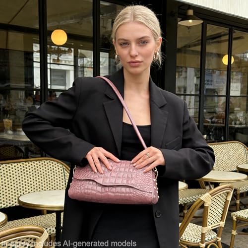 Image of BOYATU Genuine Leather Shoulder Bag Women: Handmade Crocodile Pattern Purse