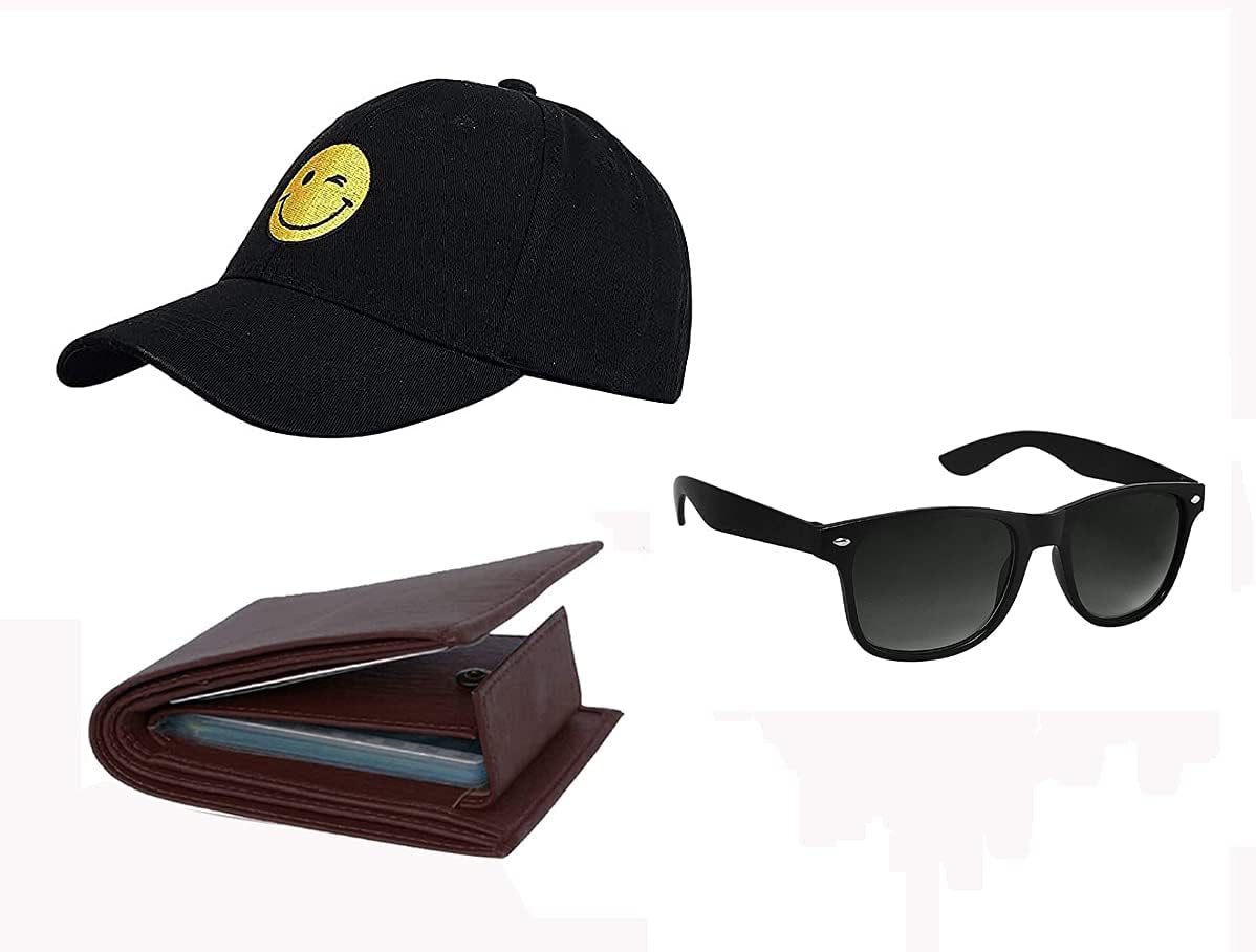 Combo of BLACKSMILE Cap Brown Color Wallet and Sunglass