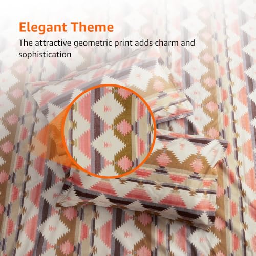Image of Amazon Basics - 100% Cotton Fitted Bedsheet | 200TC |Fitted Queen Bed Sheet with 2 Pillow Cover|Soft Cotton | Geometric Print | 78 Inch x 60 Inch - 8 Inch Drop, Grey