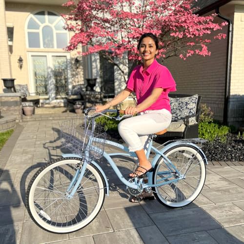 ACEGER 24 26 Inch Women Beach Cruiser Bike, Single Speed and 7 Speed, Adult Hybrid Bike Commuter Bicycle, Hi-Ten Steel Frame with Adjustable Handlebar and Saddle, Multiple Colors - Thumbnail 6