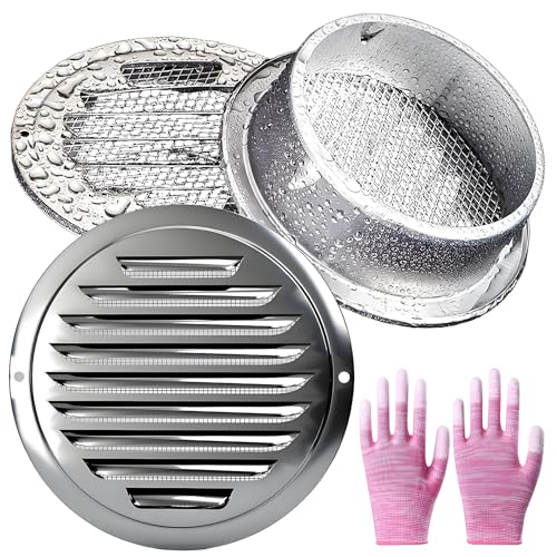 Lüftungsgitter Edelstahl 110mm Runde Verdickt Lüftungsabdeckung Kaminaufsatz Für Wohnmobile Gartenhaus Garage Zuluft Und Abluftgitter UV-Stabil Rostfrei Einstellbarer(201 stainless steel,80mm/3.1in)