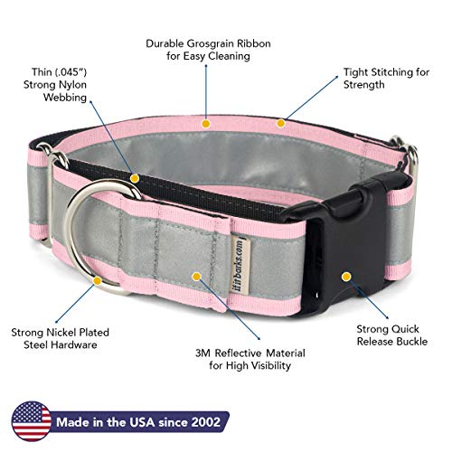 If It Barks - 1.5" Reflective Martingale Collar With Quick Snap Buckle For Dogs - Adjustable - Made In Usa - Strong, Durable, And Comfy - Ideal For Training - Fits Most Breeds - Medium, Pink #TOP2