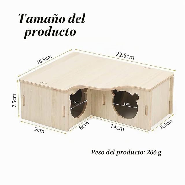 Foto 7 de 8 de RHQFDM Casa de Madera para hámster Casa para Roedores Escondite para hámster Ecketage hábitat para jerbos