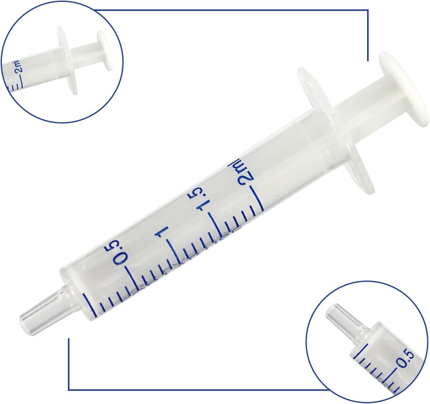 Waziaqoc 50-Pack 2ml Plastic Syringes - No Needle Measurement Syringes