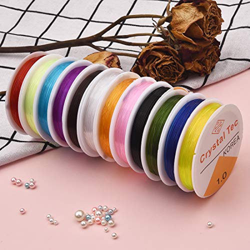 LANBEIDE 1mm Elastic String for Bracelets, Elastic Bracelet String Beading Stretch Cord for Bracelets, Jewelry Making, Beads 12 Rolls,10m/Roll