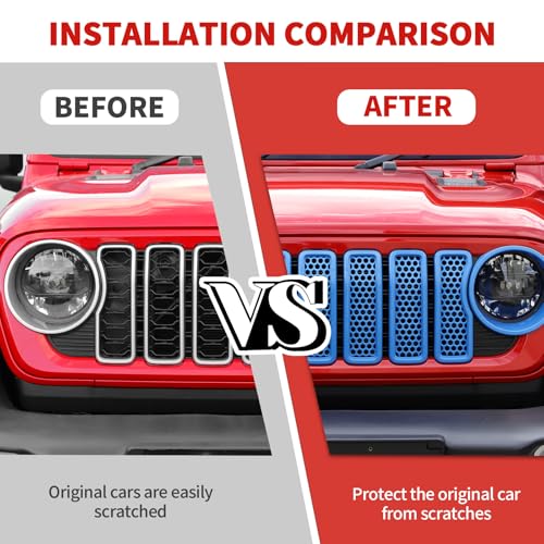 Image of 9PCS Headlight Cover & Front Grill Mesh Inserts Compatible with Jeep Wrangler JL JLU 2024+, NOT FIT JL Sport /Sport S (Light Blue)