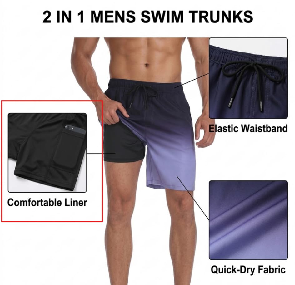 Image of Keevoom Mens Swim Trunks Compression Liner Swimming Shorts Swimwear Quick Dry Swimsuit Bathing Suits Board Shorts