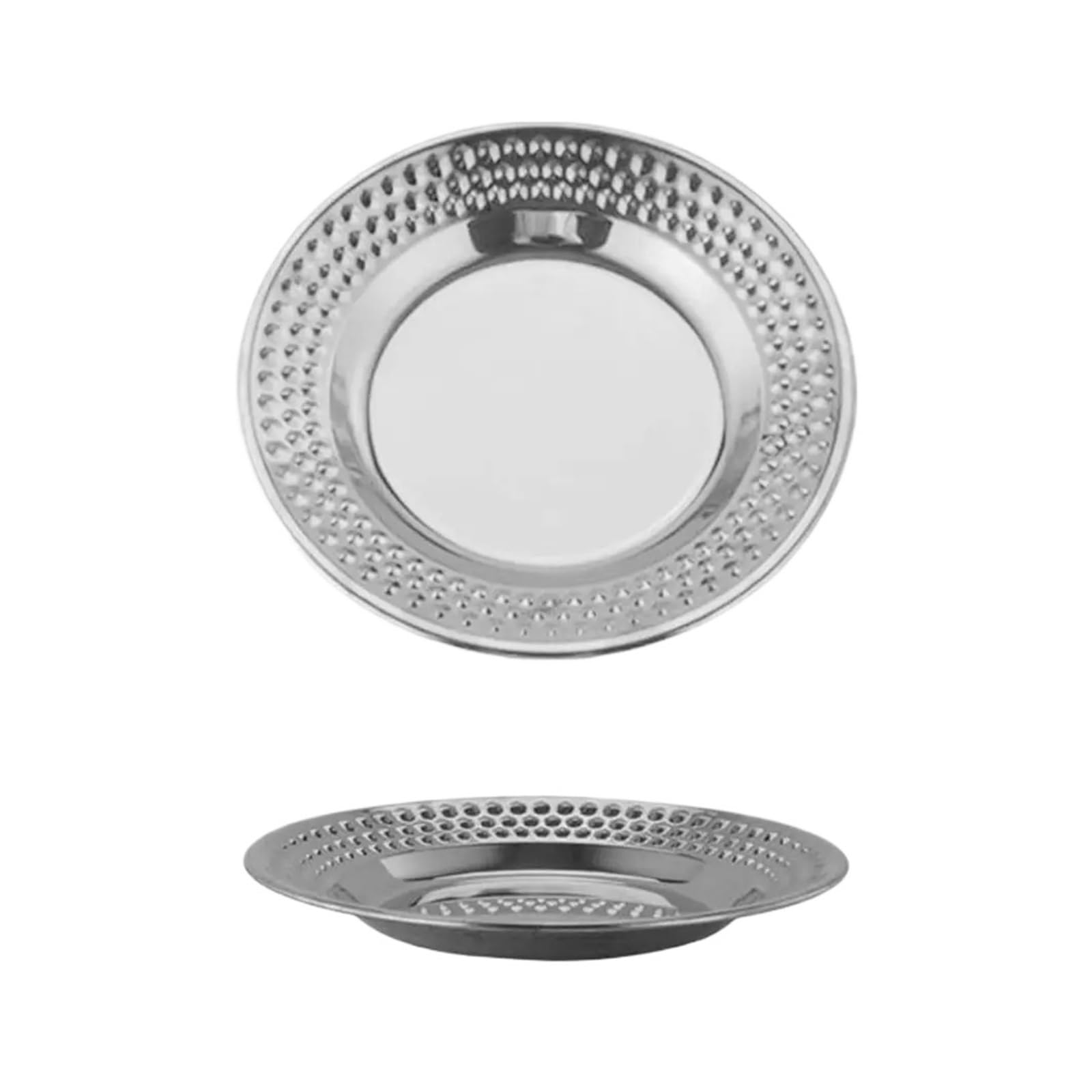 Hammered Tray 24cm Stainless Steel Dinner Plates Hammered Finish Unbreakable Stackable Metal Dishes for Restaurant Camping Wedding Party for CoffeeJewellery
