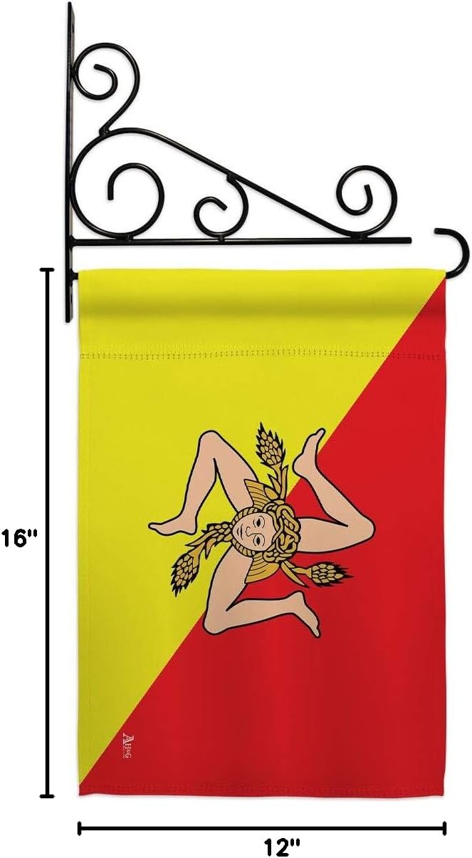 Sicily Garden Flag Set Wall Holder Regional Nationality Nation International World Country Particular Area Small Decorative Gift Yard House Banner Made In USA 13 X 18.5
