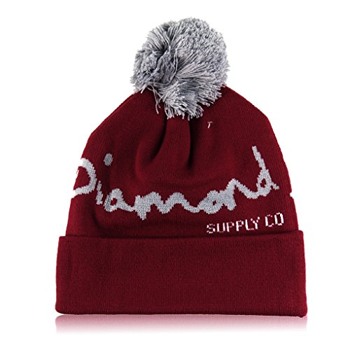 MuLuo Soft Winter Autumn Knit Cap Diamond Pattern Hip-Pop Beanie Hat Red