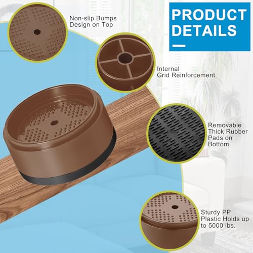 Bed Risers 1 inch, 2 inch, 3 inch, 4 inch Heavy Duty, Adjustable Furniture Riser for Table Desk Couch Sofa Chair Refrigerator Washing Machine, Stackable Bed Raisers Blocks (Brown 4 Pack, 1+1+1 inch) by EGTTGIN - Used condition - Image 5