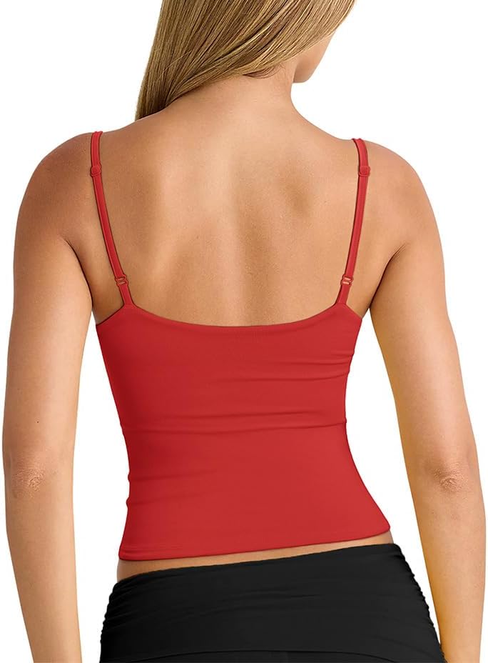 PINKMSTYLE Womens Spaghetti Strap Tank Tops V Neck Double Lined Going Out Summer Top - Image 2